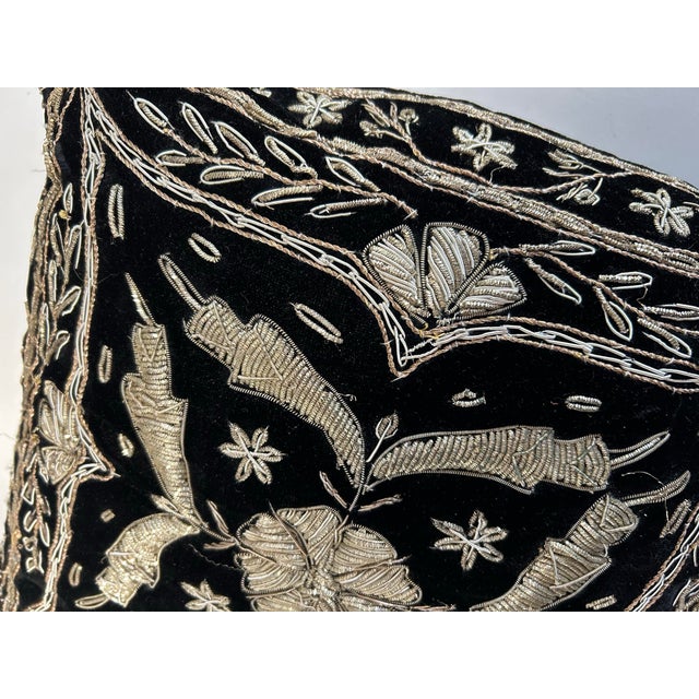Vintage over black velvet ,gold metallic embroidery pillow 15"X15" zipper closing , silky backing, condition is with some...