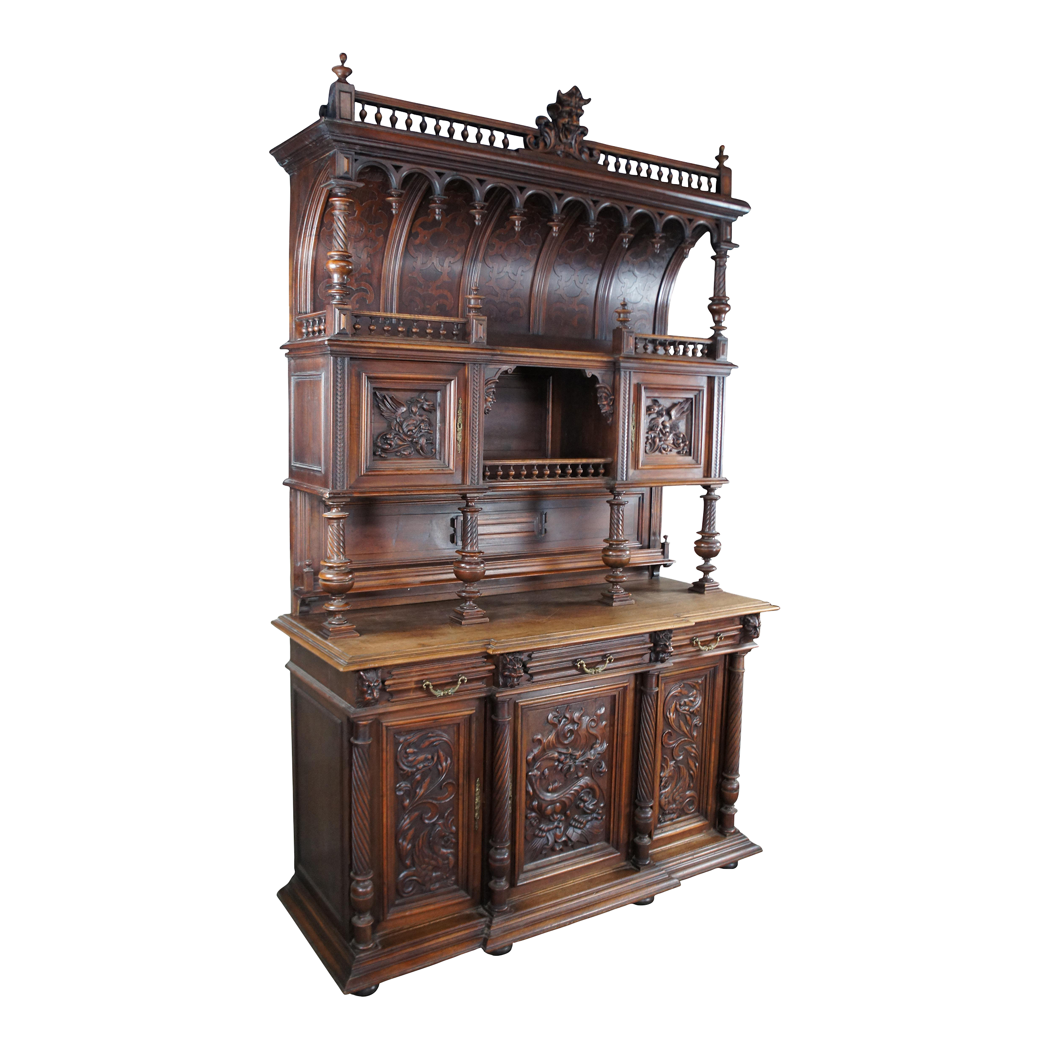 Vitrine Baroque Demi-cercle Palazzo INT - Or, Bois, Vitrée, 4 Tiroirs, 212cm