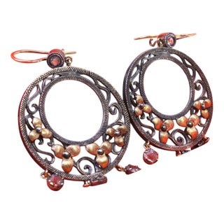 Gold and Silver Earrings with Three Pendants, Set of 2 For Sale