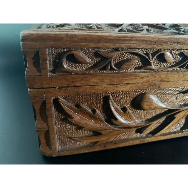 Early 20th Century 19th Century Antique Kashmiri Hand-Carved Monogrammed Walnut Box With Original Key For Sale - Image 5 of 18