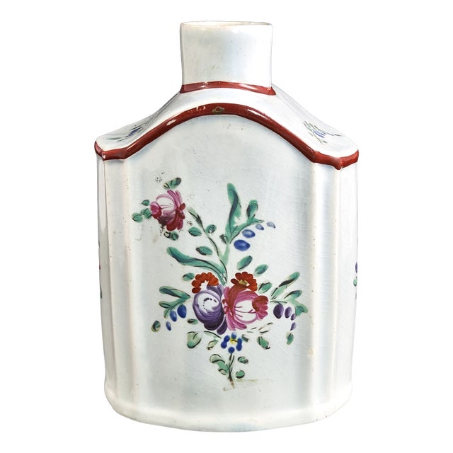 Tea Canister with Floral Enamels Double Mark from Leeds Pottery, 1780 For Sale