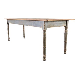 American Country Painted Pine Farmhouse Dining Table For Sale