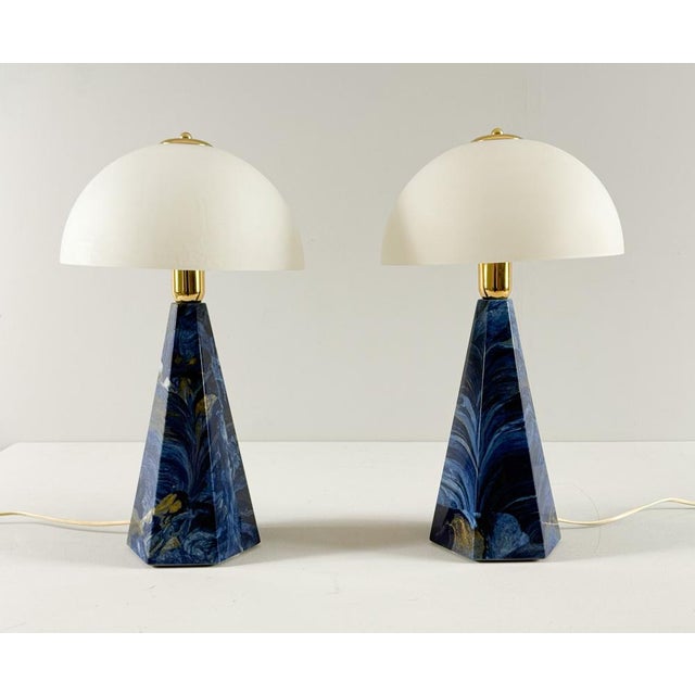 Glass Vintage Prisma Table Lamps with Marble Shades, Italy, 2000s, Set of 2 For Sale - Image 7 of 18