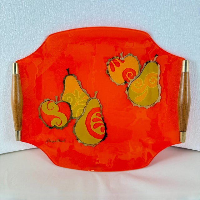 1960s Briard Mandarin Orange Pageant Fruit Glass & Wood Tray, 1964 For Sale - Image 5 of 11