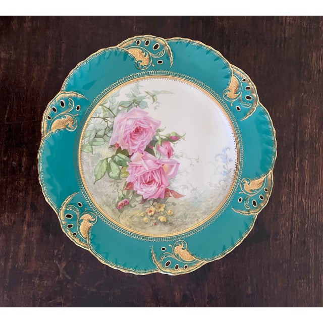 Antique Mintons for Tiffany & Co. Pierced Floral Cabinet 9" Plates - Set of 7 For Sale - Image 11 of 13