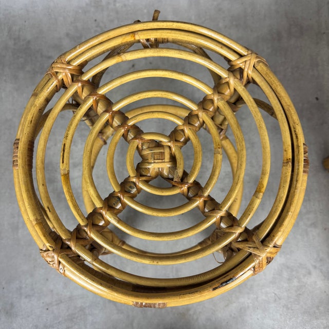 Set of Vintage Rattan Stools, 1970 For Sale - Image 8 of 9