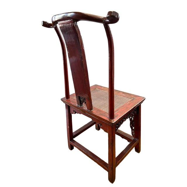 Antique Lady's Red Lacquer Chair From Shanxi Province With a Didactic Message For Sale - Image 4 of 18