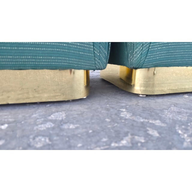 Pair of 1980s Brass Base Souffle Ottomans Poufs For Sale In Las Vegas - Image 6 of 6