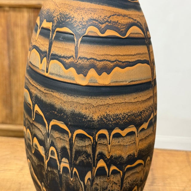Ceramic Black & Canyon Brown Ceramic Drip Vase with Fluted Neck For Sale - Image 7 of 9