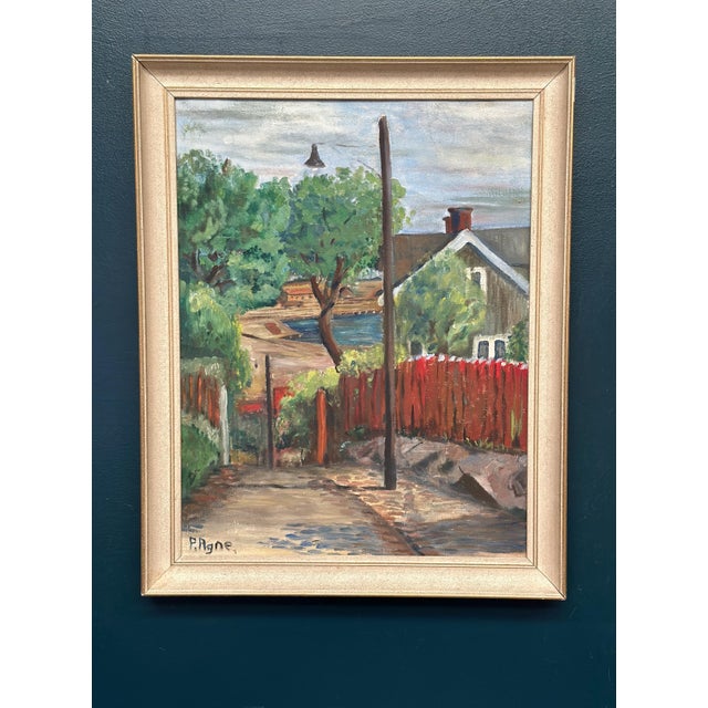 P. Agne, Village, 1950s, Oil on Canvas, Framed For Sale - Image 9 of 13