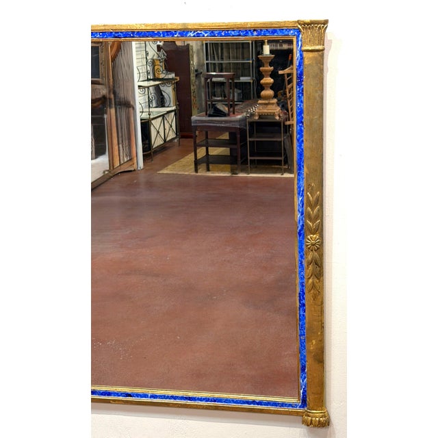 Mid 20th Century Italian Neoclassical Lapis-Blue Enameled Giltwood Mirror, 1960s For Sale - Image 5 of 16
