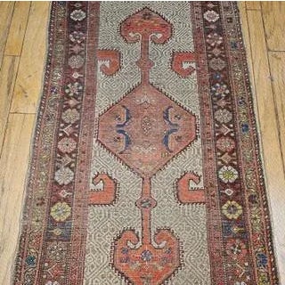 Antique Persian Malayer Rug, Handwoven Geometric Pattern, Camelhair & Burgundy, 3’ X 7’ For Sale - Image 9 of 12