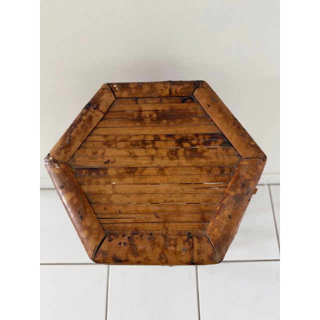 Vintage Mid Century Bamboo Tortoise Shell Plant Stand Drink Table For Sale - Image 4 of 7