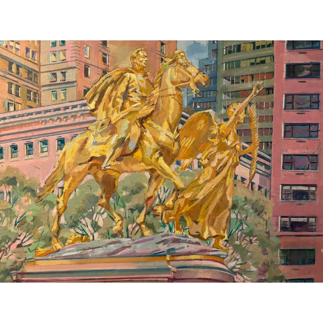 1990s Original Signed Oil Painting of General Sherman and 'Victory" Statue in Grand Army Plaza by David Beynon Pena, Framed For Sale - Image 4 of 5
