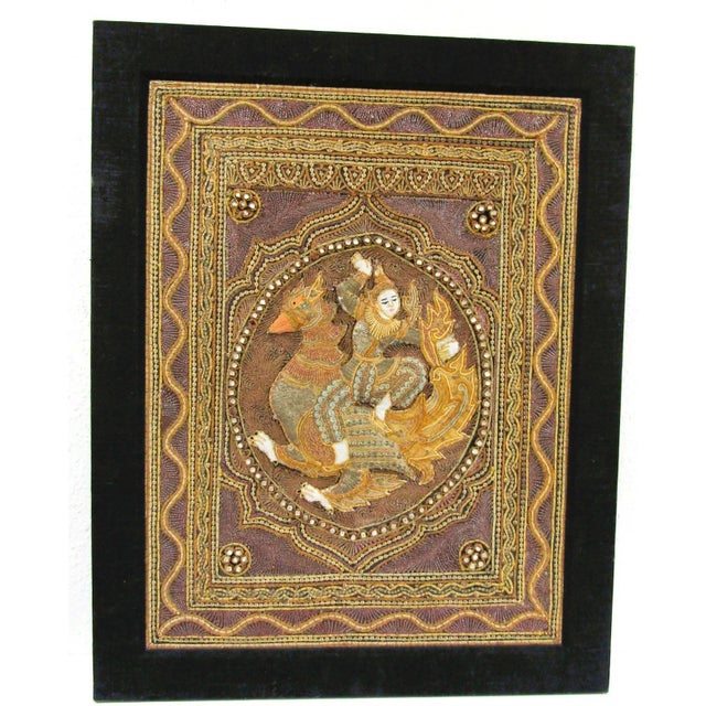 This framed antique Myanmar Thai Burmese Kalaga padded tapestry with a Phoenix bird is a beautiful and unique piece that...