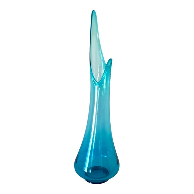Mid-Century Modern Vintage Mid Century Modern MCM Swung Glass Vase, Turquoise Peacock Blue, 24" Le Smith For Sale - Image 3 of 12