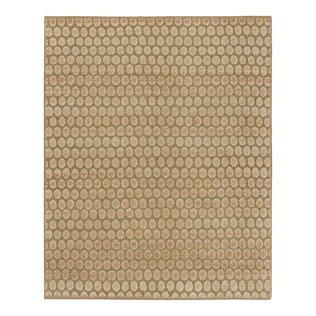 Rug & Kilim’s Block Print Rug, Gold With Cream and Peach Floral Patterns For Sale