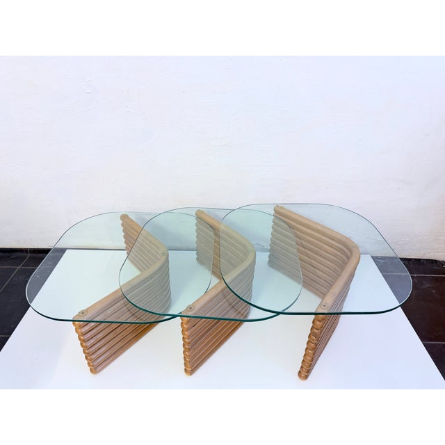 Wood Vintage Hollywood Regency Nesting Tables in Rattan and Glass, 1960s, Set of 3 For Sale - Image 7 of 10