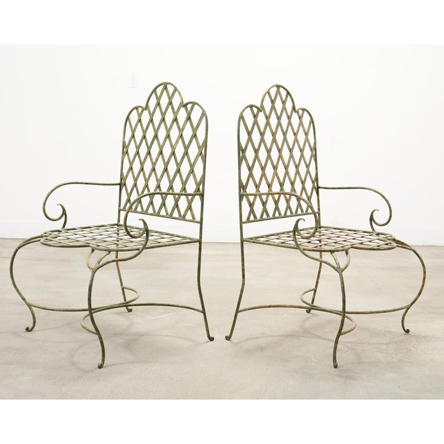 Set of Four Rose Tarlow Style Iron Lattice Garden Chairs For Sale In Sacramento - Image 6 of 18