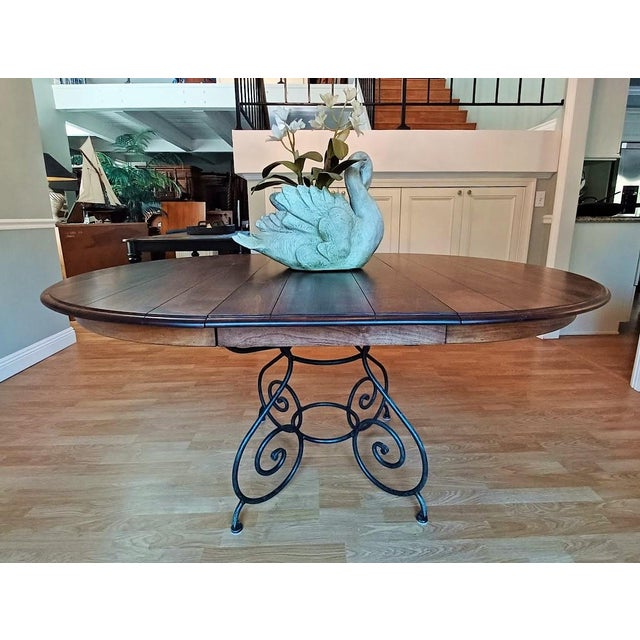 Ethan Allen Refinished 46" Round Dining Table With Iron Metal Base