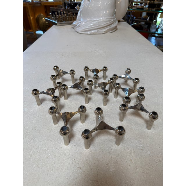 Set of 10 Nagel Stoff Modular Chrome Candle Holders For Sale - Image 4 of 10