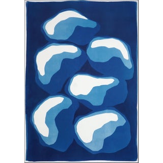 2026, Abstract Geometric Representation of Pile of Stones, Modern Handmade Monotype Cyanotype on Watercolor Paper For Sale