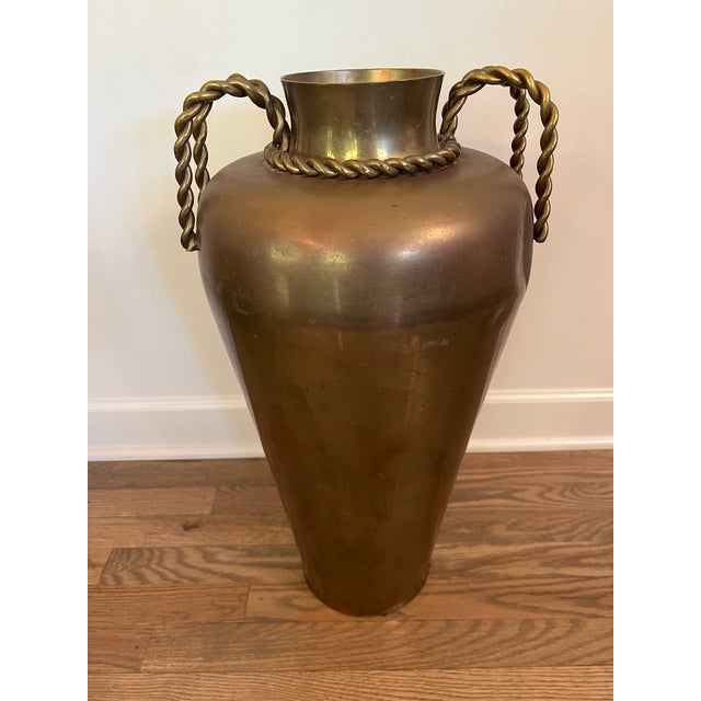 Vintage Large Brass Urn With Rope Handle Detail For Sale - Image 9 of 9