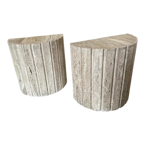 Mid 20th Century Fluted Travertine Side Tables - A Pair