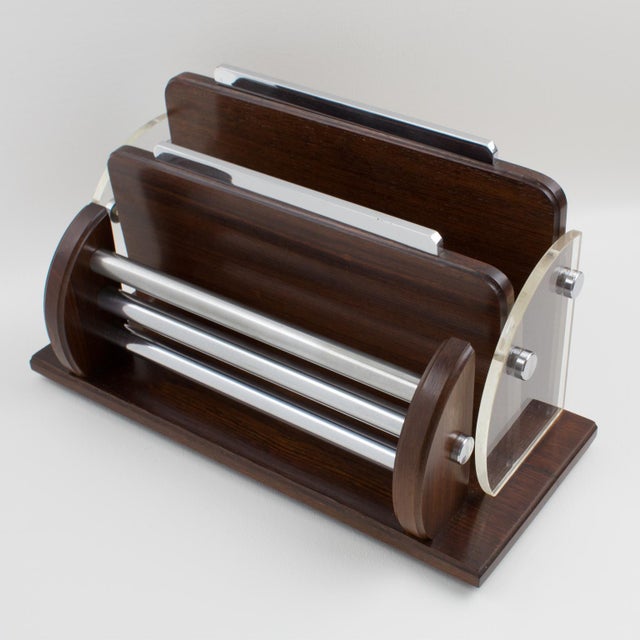 1940s Macassar, Chrome and Lucite Desk Accessory Letter Holder, circa 1940 For Sale - Image 5 of 14