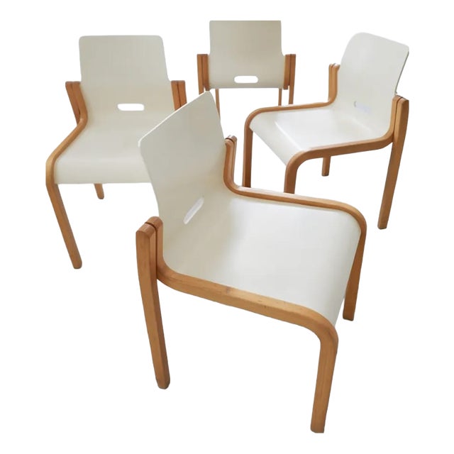 Vintage Nordic Lacquered Wooden Chairs, 1970s, Set of 4 For Sale