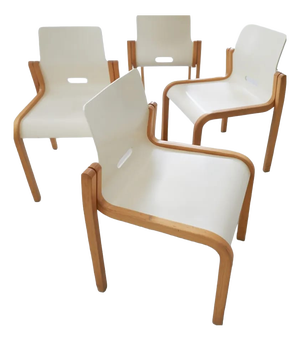 Vintage Nordic Lacquered Wooden Chairs, 1970s, Set of 4