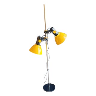 Vintage Floor Lamp with Yellow Clamp Shades on a Chrome-Plated Metal Frame from Temde-Leuchten, 1970s For Sale