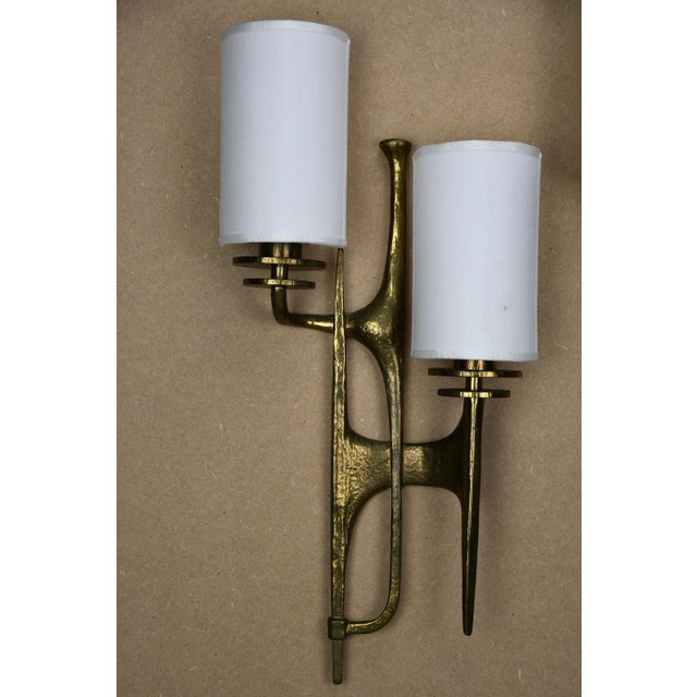 Sculptural Brutalist Bronze Wall Sconces by Félix Agostini, 1960, Set of 2 For Sale - Image 12 of 17
