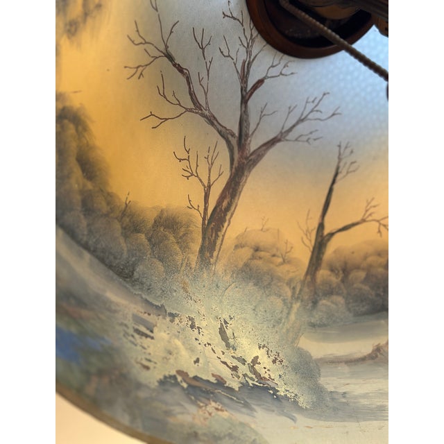 Early 20th Century Pittsburgh Reverse-Painted Winter Landscape Table Lamp – 17" Shade For Sale - Image 13 of 17