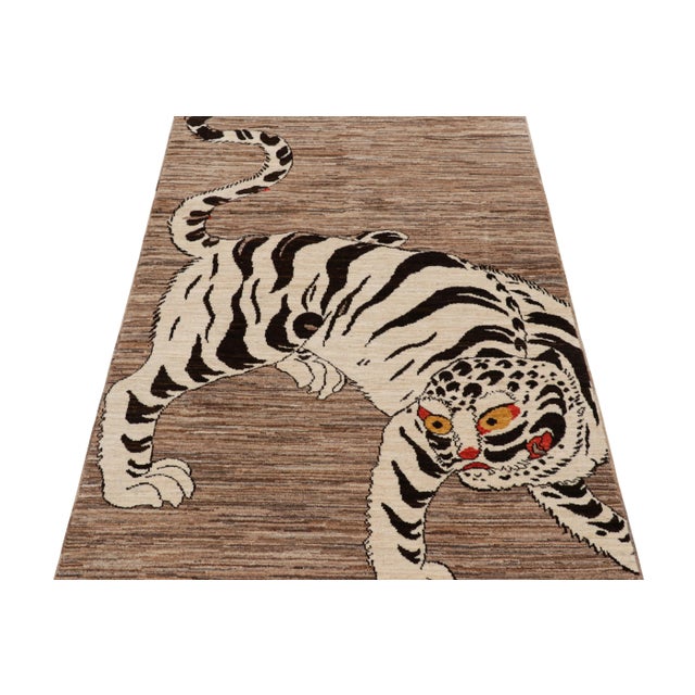 2010s Rug & Kilim’s Contemporary Tiger Pictorial Rug in White and Black Tones For Sale - Image 5 of 7