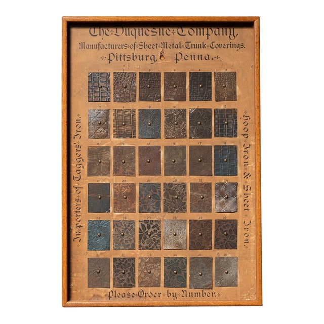 19th Century Embossed Sheet Metal Sample Advertising Display by Duquesne For Sale
