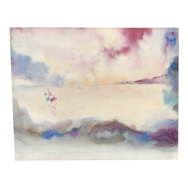 1960s Arthur Sembler Sailing Watercolor Painting For Sale