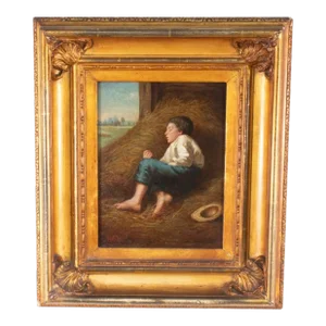 19th Century Oil on Board "Tired Out" by Howard Eaton Helmick (American 1845-1907)