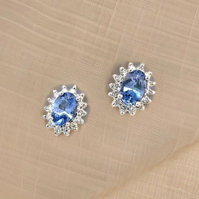 2010s Natural Sapphire Diamond Earrings 14k White Gold 1.68 TCW Certified For Sale - Image 5 of 15