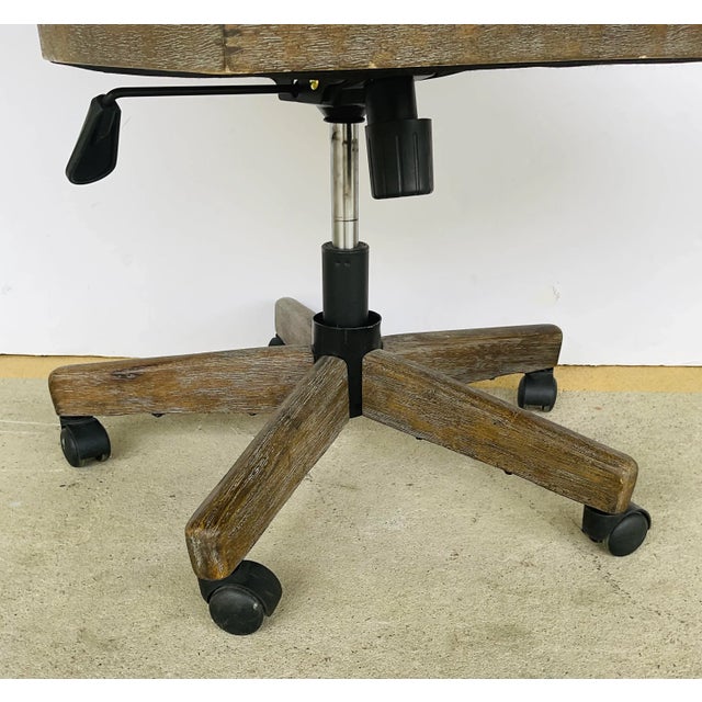 Stylish Transitional Charcoal Linen Desk Chair, taupe cerused oak finished wood frame, silver nailhead design, showroom...