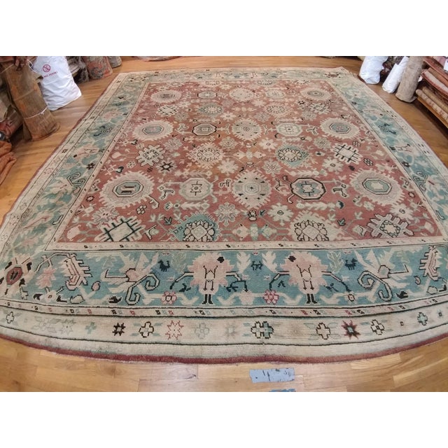 Textile Antique Oushak Carpet, Red Carpet, Handmade Carpet, Turkish Carpet, Brown, Green For Sale - Image 7 of 16