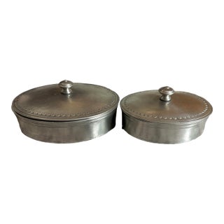 1990s Match Italian Pewter Oval Lidded Trinket Boxes, Set of 2 For Sale