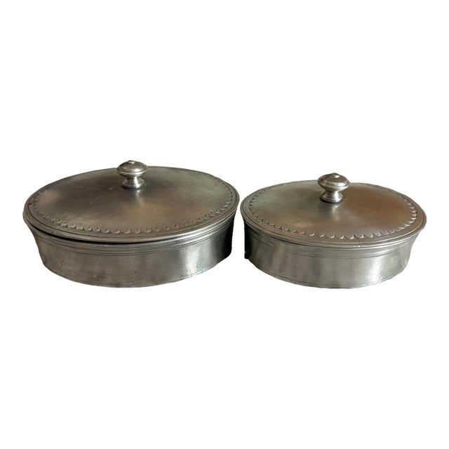 1990s Match Italian Pewter Oval Lidded Trinket Boxes, Set of 2 For Sale