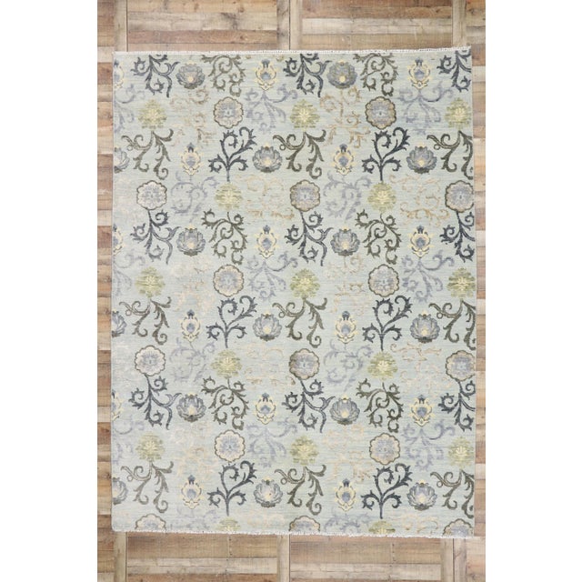 Baby Blue Transitional Indian Rug - 09'00 X 11'10 For Sale - Image 8 of 9