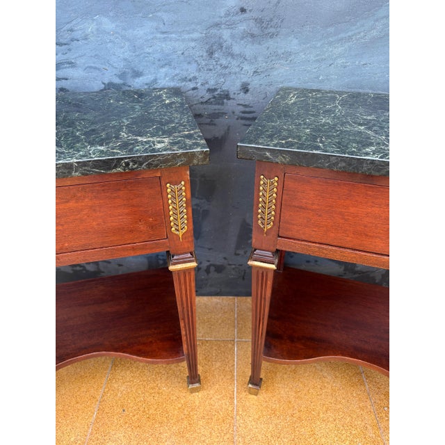 1930s Pair of French Louis XVI Style Nightstands With Marble Tops, 20th Century For Sale - Image 5 of 14