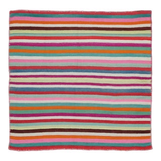 Vintage Peruvian Square Kilim, Vibrant Polychromatic Stripes - Rug & Kilim For Sale