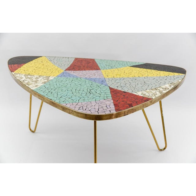 Colorful Mosaic and Brass Coffee Table, Italy, 1950s For Sale - Image 9 of 18