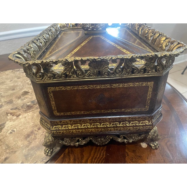 Mid 20th Century Mid 20th Century Maitland-Smith Leather Rectangle Box Sherwood Brass Mounts For Sale - Image 5 of 12