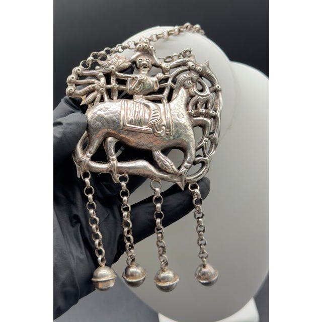 Asian Style Antique Chinese Silver Qilin Necklace For Sale - Image 4 of 16