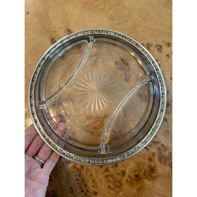 Mid 20th Century Mid 20th Century Wallace Sterling Silver and Cut Glass Divided Dish, 8.25" For Sale - Image 5 of 7